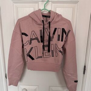 Calvin Klein Performance Cropped Hoodie Pink Mauve Logo Graphic Size S